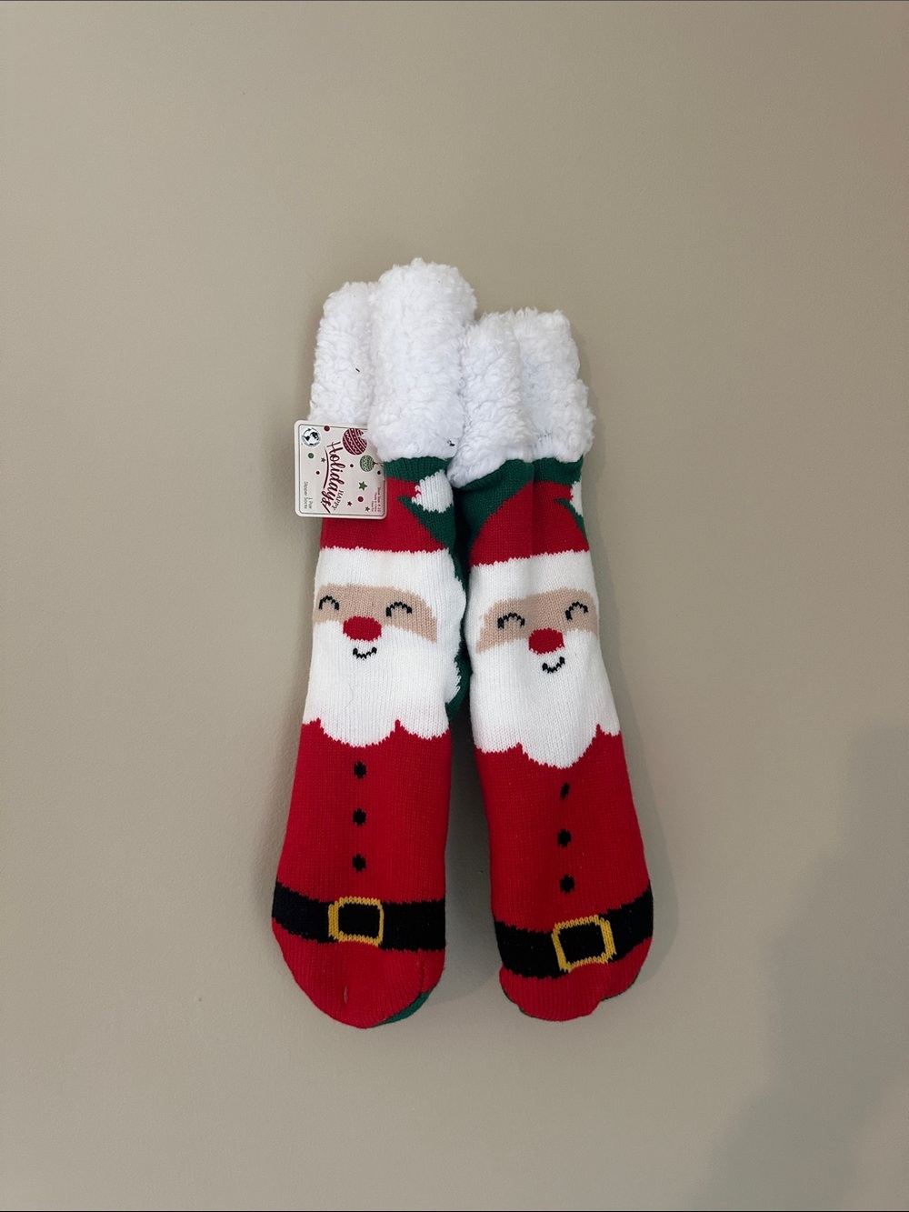 Holiday Santa Plush-Lined Red and White Cozy Socks